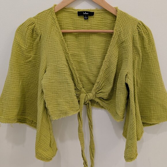 Lulus Friendship Lime Green Tie Front Crop Top - Picture 1 of 4